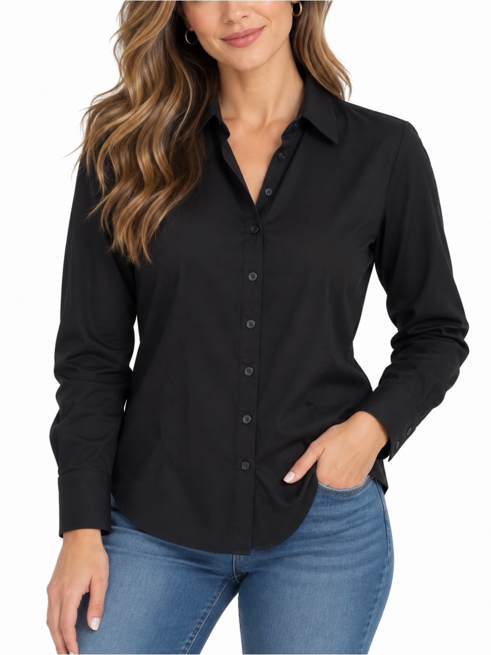 The Limited Essential Shirt Black Button Down Blouse Size L Career Workwear